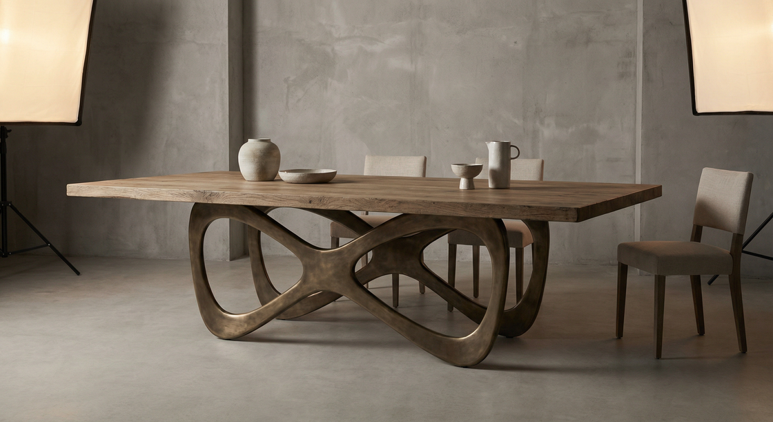 Dining table with sculptural bases