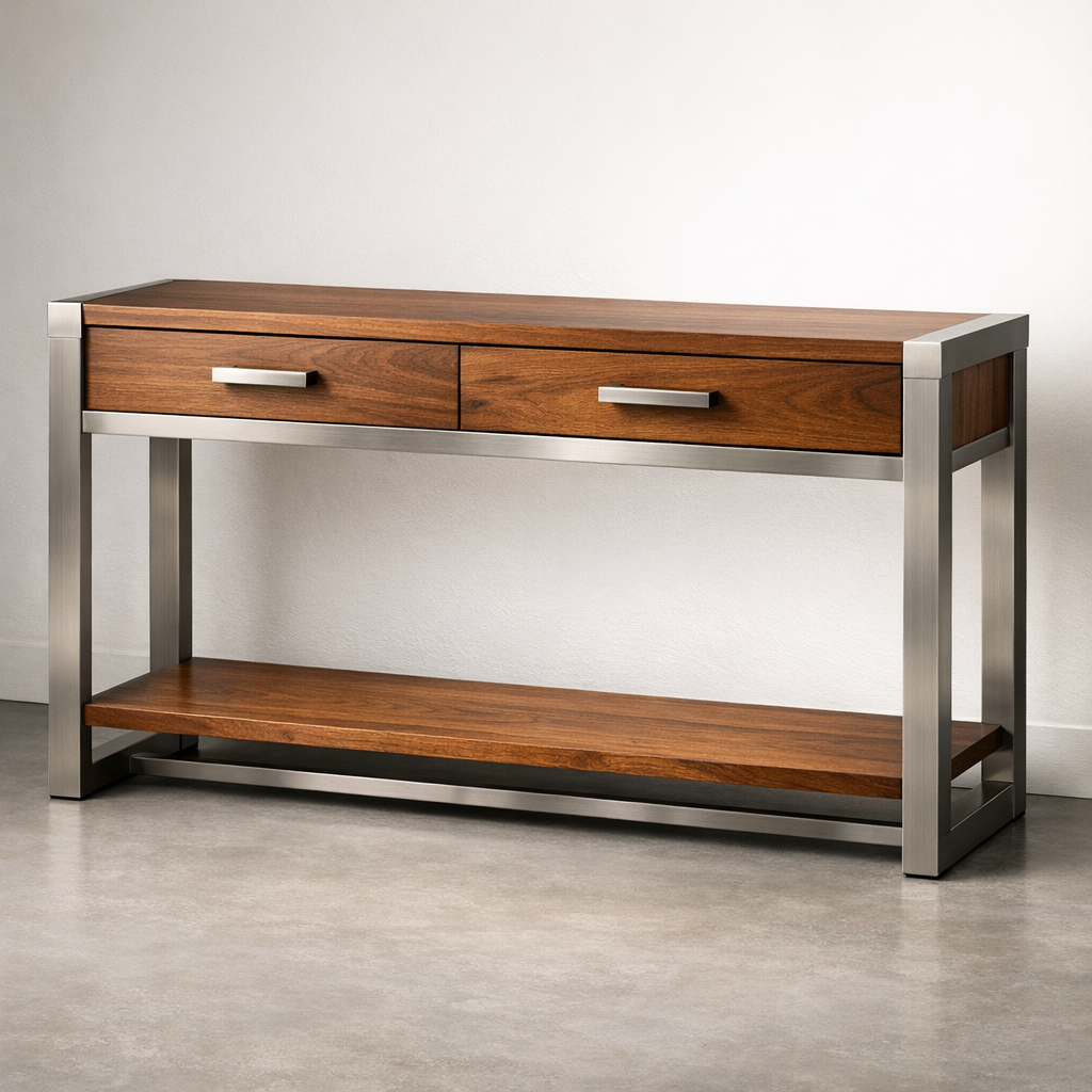 Wood console with metal detailing