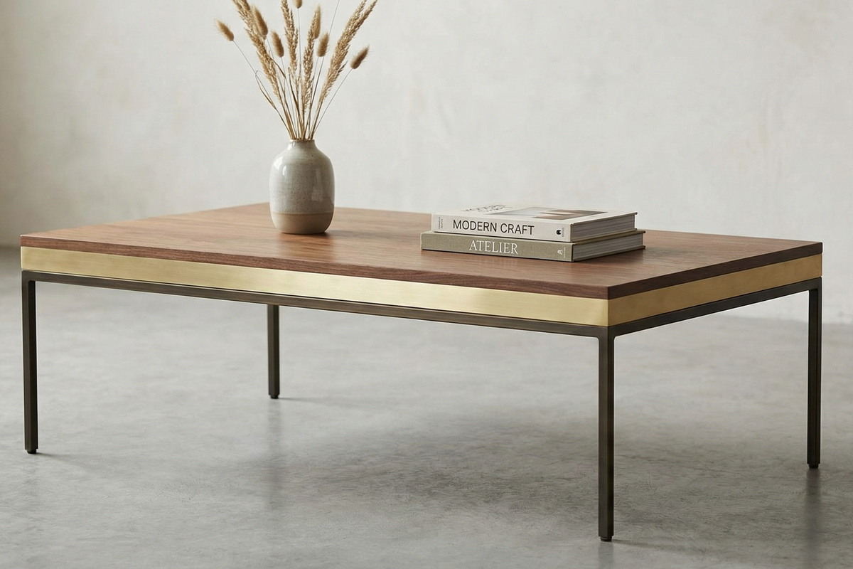 Coffee table with perimeter metal inlay — 1