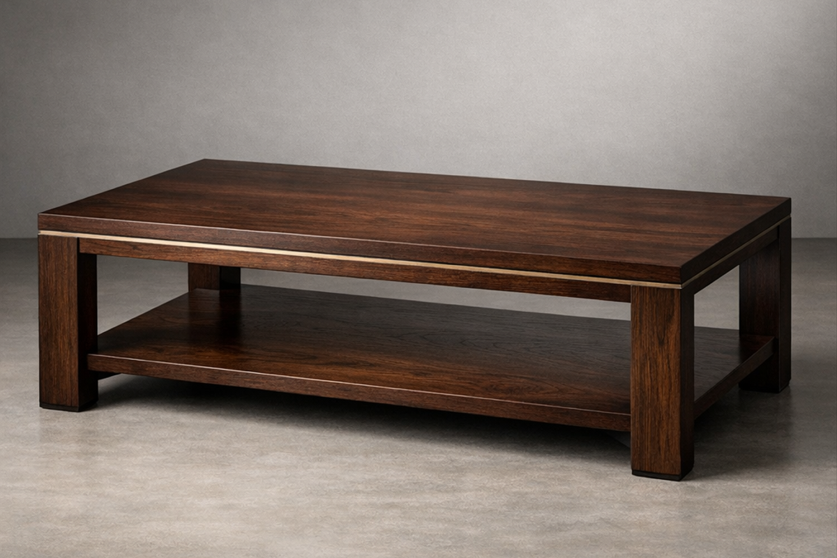 Dark-finished coffee table with metal detail — 1