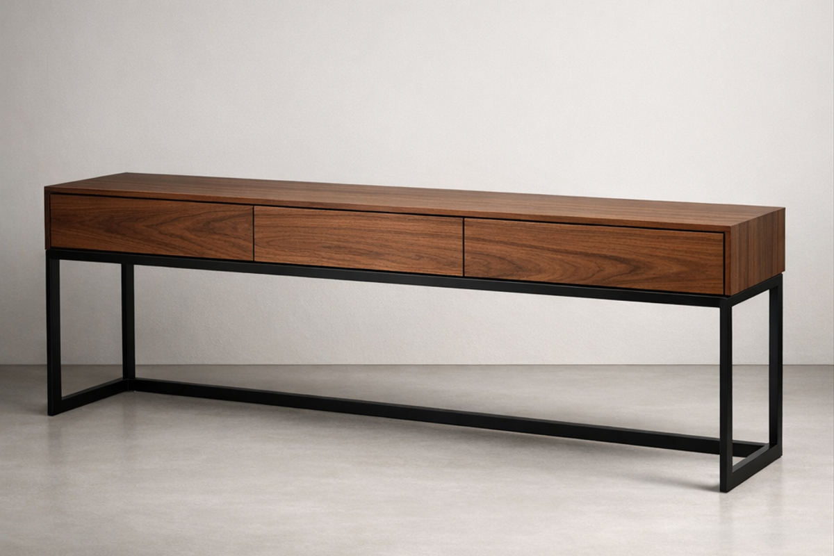 Linear console with metal accents — 1