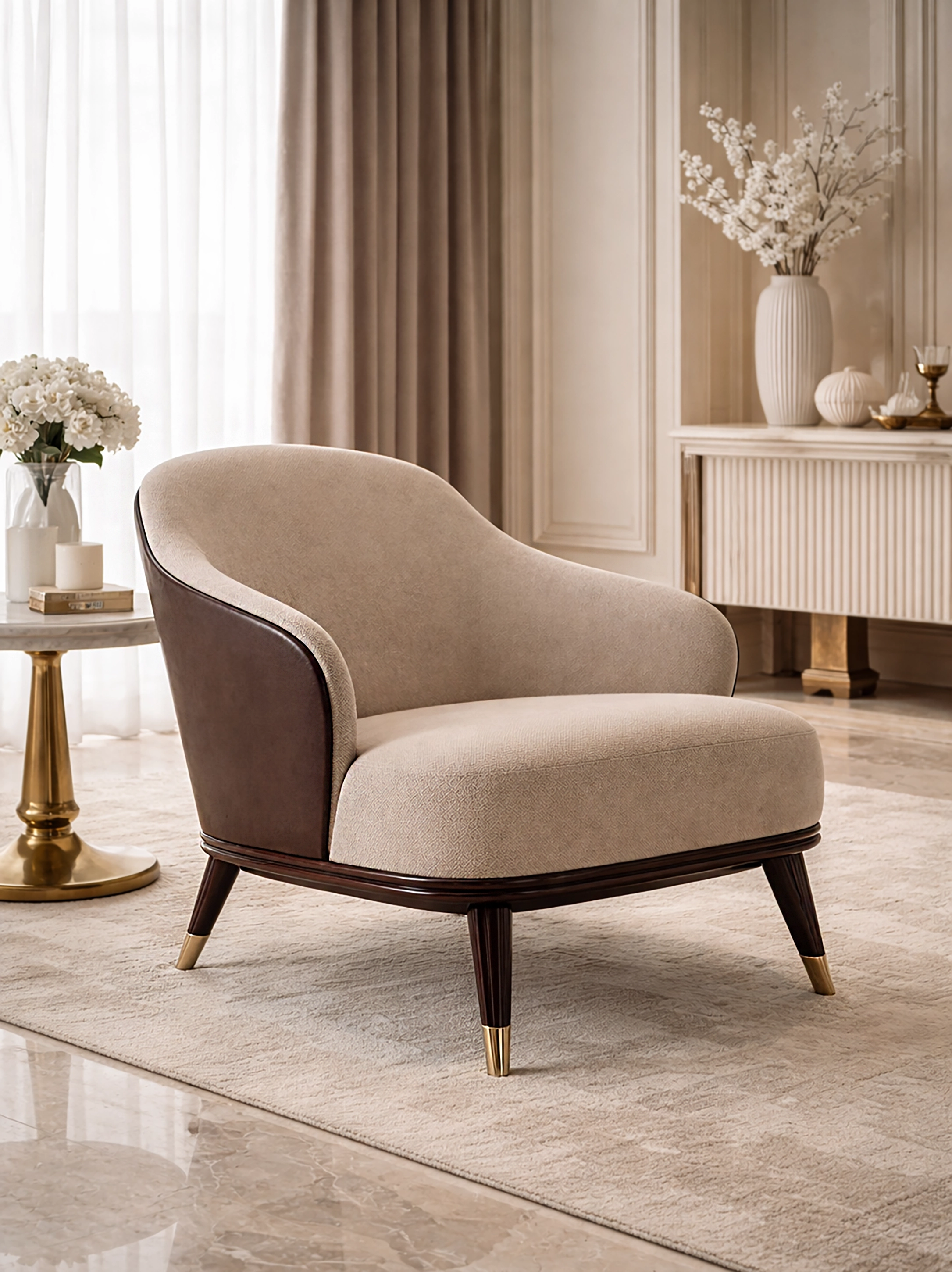 Fauteuil, daim nacré