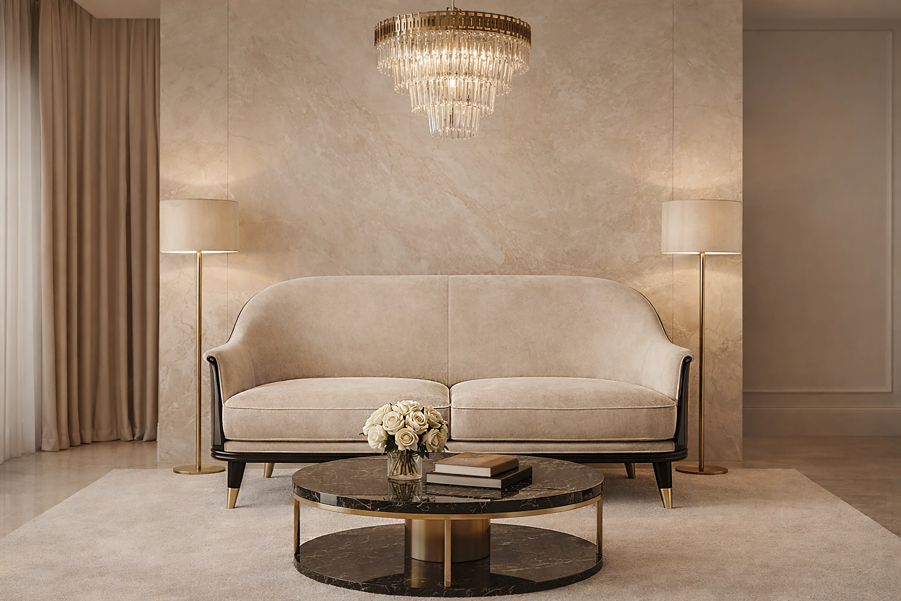 Canapé deux places, daim nacré